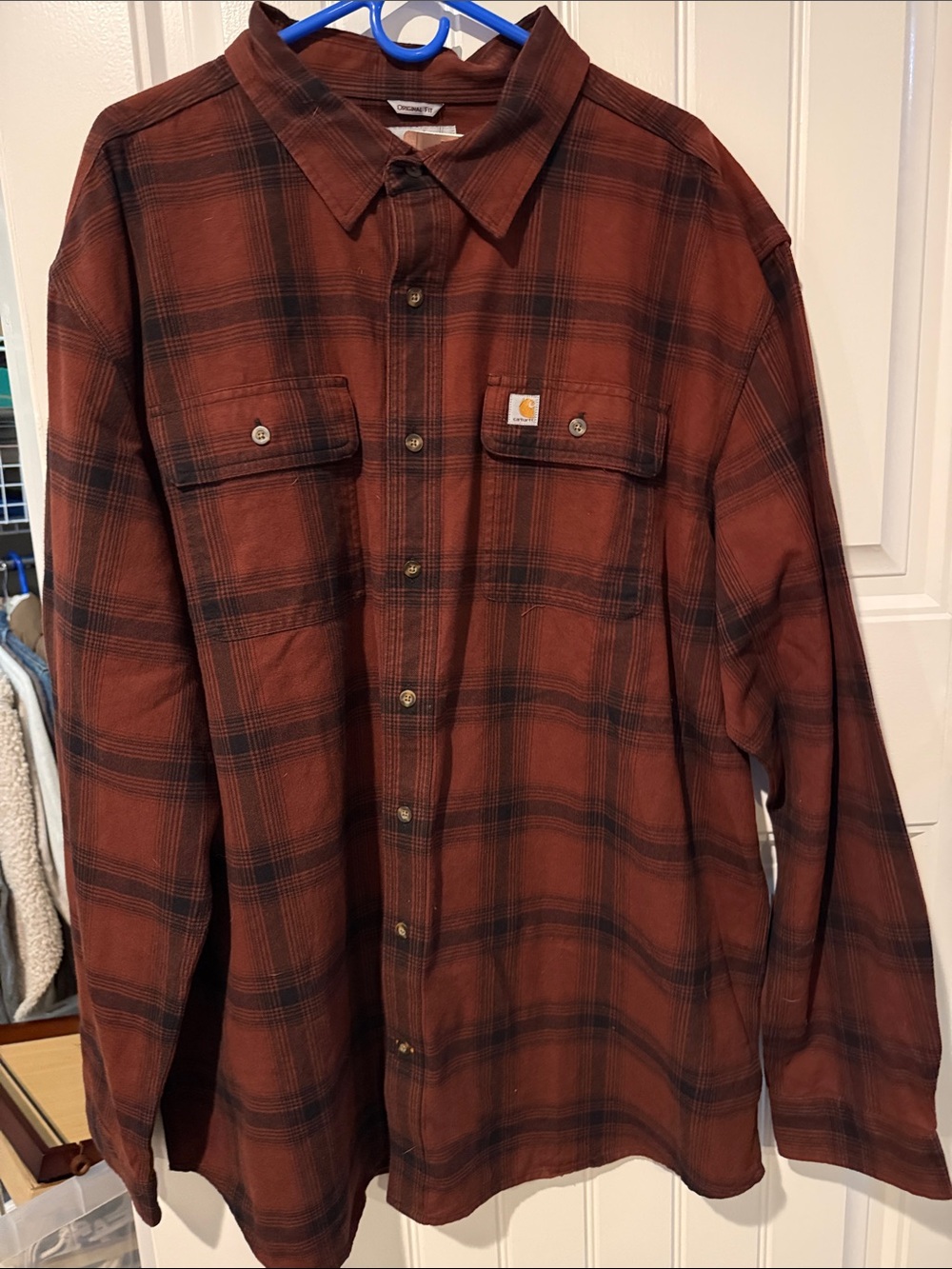 Carhartt Men's Rust and Black Plaid Shirt Jacket
